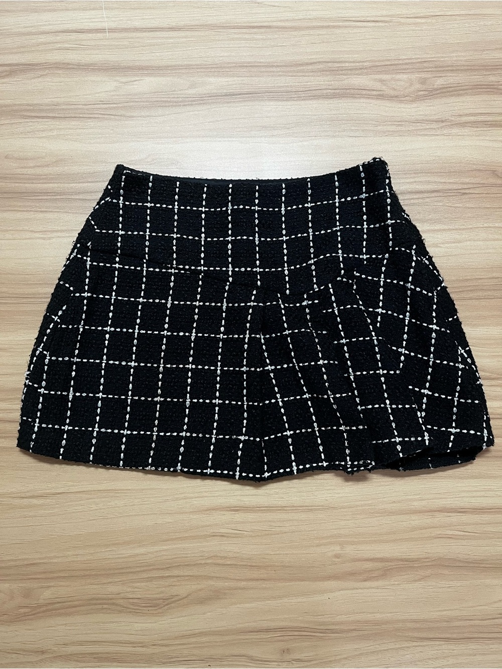 Black White Plaid Tweed Mini Skirt